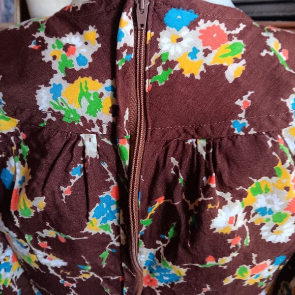 Vintage Dress sz 7 1970's Boho Plain Jane San Francisco Floral Puff Sleeve Belt - Picture 4 of 7